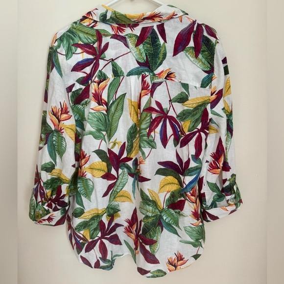 Chico's Tropical Floral 100% Linen Button Front Blouse Size 2 US 12 - Picture 2 of 5